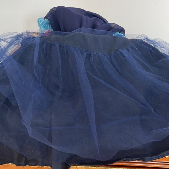 ANNA SUI Strapless  Fit And Flare Empire Waist Silk Dress Navy Floral Size 4 - Picture 11 of 15